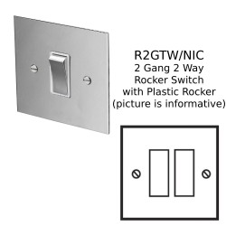 2 Gang 2 Way 20AX Rocker Switch in Nickel Silver Plate with Plastic Rocker and Trim