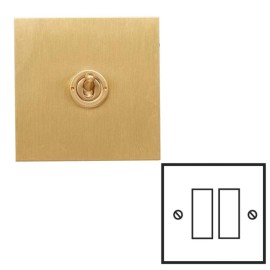 2 Gang 2 Way 20AX Rocker Switch in Brushed Brass with White or Black Rocker and Insert by Forbes and Lomax