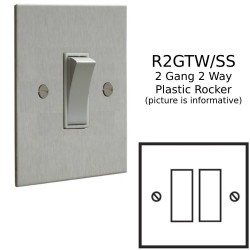 2 Gang 2 Way 20AX Rocker Switch in Stainless Steel Plate with Plastic Rocker and Trim