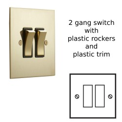 2 Gang 2 Way 20AX Rocker Switch in Unlacquered Brass Plate with Plastic Rocker and Trim