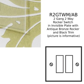 2 Gang 2 Way 20AX Rocker Switch in Invisible Plate with Antique Bronze Rocker and Black Trim