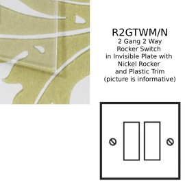 2 Gang 2 Way 20AX Rocker Switch in Invisible Plate with Nickel Rocker and Plastic Trim