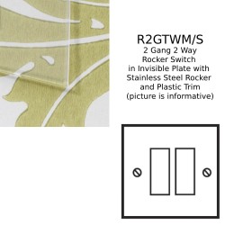 2 Gang 2 Way 20AX Rocker Switch in Invisible Plate with Stainless Steel Rocker and Plastic Trim
