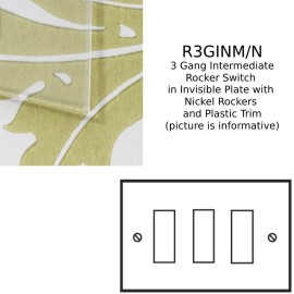 3 Gang 20AX Intermediate Rocker Switch in Invisible Plate with Nickel Rocker and Plastic Trim