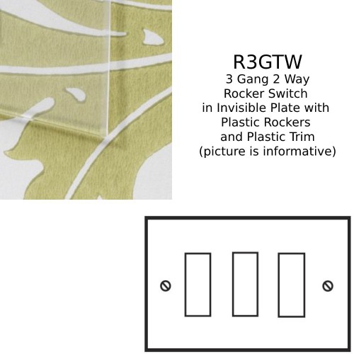 3 Gang 20AX 2 Way Rocker Switch in Invisible Plate with Plastic Rocker and Trim