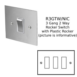 3 Gang 2 Way 20AX Rocker Switch in Nickel Silver with Plastic Rocker and Trim