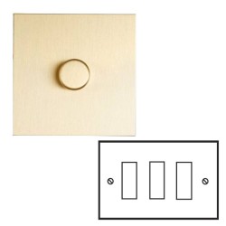 3 Gang 20AX 2 Way Rocker Switch in Brushed Brass with White Rocker and Trim by Forbes and Lomax