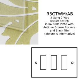 3 Gang 20A 2 Way Rocker Switch in Invisible Plate with Antique Bronze Rocker and Black Trim