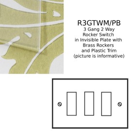 3 Gang 20A 2 Way Rocker Switch in Invisible Plate with Brass Rocker and Plastic Trim