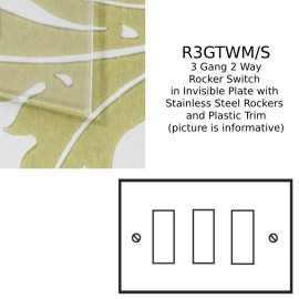 3 Gang 2 Way 20A Rocker Switch in Invisible Plate with Stainless Steel Rocker and Plastic Trim