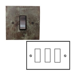 3 Gang 2 Way 20A Rocker Switch in Verdigris Plate and Rocker with Black Trim