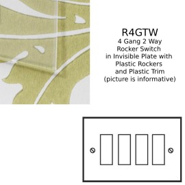 4 Gang 2 Way 20AX Rocker Switch in Invisible Plate with Plastic Rocker and Trim