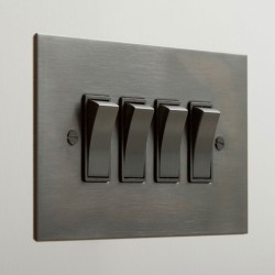 4 Gang 2 Way 20AX Rocker Switch in Invisible Plate with Antique Bronze Rocker and Black Trim