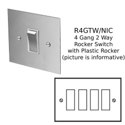 4 Gang 2 Way 20AX Rocker Switch in Nickel Silver Plate with Plastic Rocker and Trim