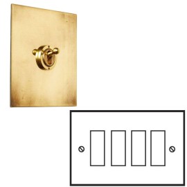 4 Gang 2 Way 20AX Rocker Switch in Aged Brass Plate and Rocker with White Trim by Forbes and Lomax