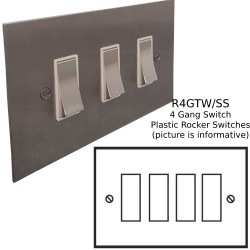 4 Gang 2 Way 20AX Rocker Switch in Stainless Steel Plate with Plastic Rocker and Trim