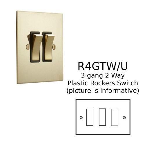 4 Gang 2 Way 20AX Rocker Switch in Unlacquered Brass Plate with Plastic Rocker and Trim
