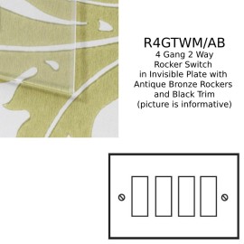4 Gang 2 Way 20AX Rocker Switch in Invisible Plate with Antique Bronze Rocker and Black Trim