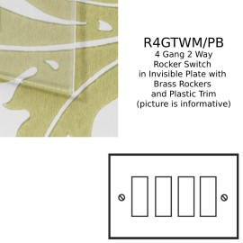 4 Gang 2 Way 20AX Rocker Switch in Invisible Plate with Brass Rocker and Plastic Trim