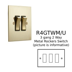 4 Gang 2 Way 20AX Rocker Switch in Unlacquered Brass with Brass Rocker and Plastic Trim