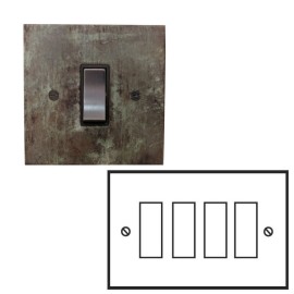 4 Gang 2 Way 20AX Rocker Switch Verdigris Plate with Metal Rockers and Black Insert Forbes and Lomax
