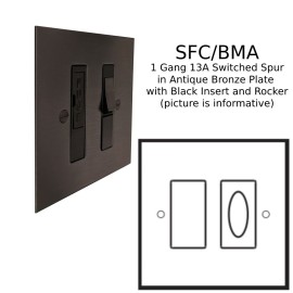 1 Gang 13A Switched Fused Connection (Spur) in Antique Bronze Plate with Black Insert and Rocker