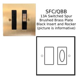 1 Gang 13A Switched Fused Connection (Spur) in Brushed Brass Plate with Black Insert and Rocker by Forbes and Lomax