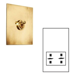 1 Gang Dual Voltage Shaver Socket in Aged Brass Plate with White Insert from Forbes and Lomax