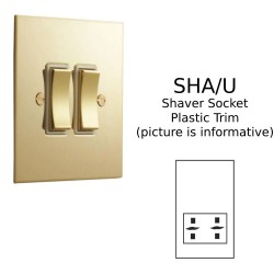 Dual Voltage Shaver Socket in Unlacquered Brass Plate with Plastic Insert from Forbes and Lomax