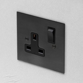 1 Gang 13A Switched Socket with Metal Rocker in Antique Bronze Plate and Rocker with Black Insert