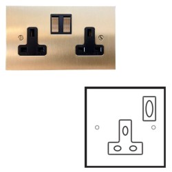 1 Gang 13A Switched Single Socket in Brushed Brass Plate with Black Insert and Rocker by Forbes and Lomax