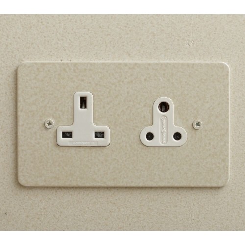Unswitched 13A Socket + 5A Socket Painted Plate Radius Corners Black or White Insert Forbes and Lomax