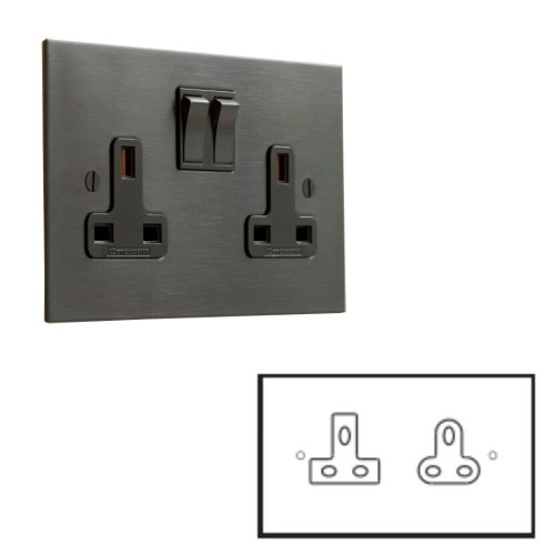 Unswitched 13A Socket + 5A Socket Antique Bronze Plate with Black Insert Forbes and Lomax