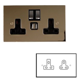 Unswitched 13A Socket + 5A Socket Nickel Silver Plate Black or White Insert Forbes and Lomax