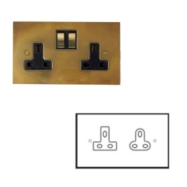 Unswitched 13A Socket + 5A Socket Aged Brass Plate Black or White Insert Forbes and Lomax