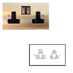 Unswitched 13A Socket + 5A Socket Brushed Brass Plate Black or White Insert Forbes and Lomax