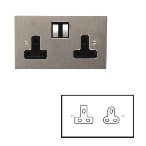 Unswitched 13A Socket + 5A Socket Stainless Steel Plate Black or White Insert Forbes and Lomax