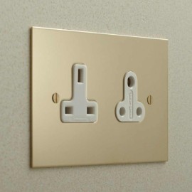 Unswitched 13A Socket + 5A Socket Unlacquered Brass Plate Black or White Insert Forbes and Lomax