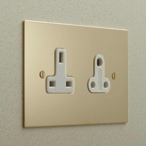 Unswitched 13A Socket + 5A Socket Unlacquered Brass Plate Black or White Insert Forbes and Lomax