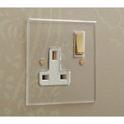 1 Gang 13A Switched Single Socket in Invisible Plate with Brass Rocker and Plastic Insert