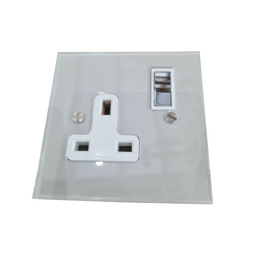 1 Gang 13A Switched Socket in Invisible Plate with Stainless Steel Rocker and Plastic Insert