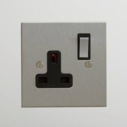1 Gang 13A Switched Socket in Stainless Steel Plate and Rocker Switch with Plastic Insert