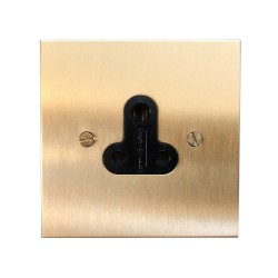 1 Gang 5A Unswitched Round Pin Single Socket in Brushed Brass Plate with Black Insert by Forbes and Lomax