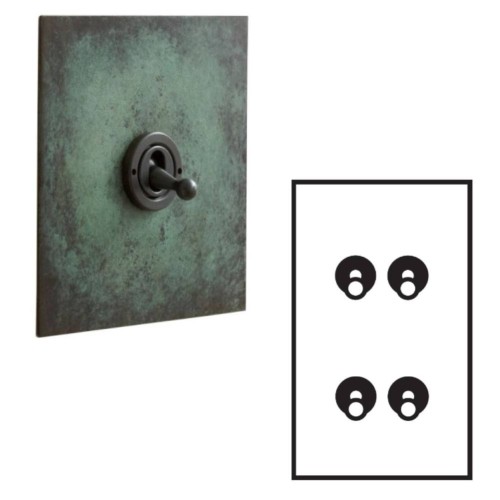 4 Gang 2 Way 20A Vertical Plate Dolly Switch Verdigris Plate and Toggle from Forbes and Lomax
