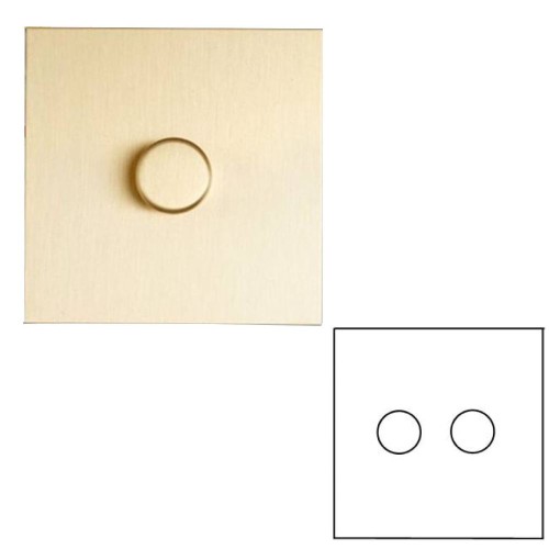 2 Gang Dimmer Flat Plate in Brushed Brass- Grid, Plate and Knobs only, Forbes and Lomax