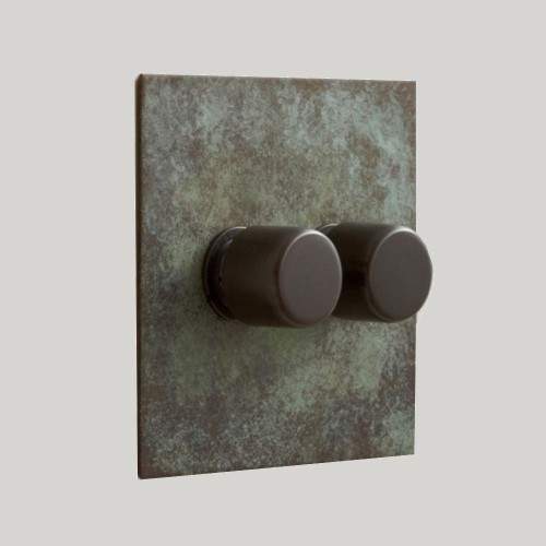 2 Gang Dimmer Flat Plate in Verdigris - Grid, Plate and Knobs only, Forbes and Lomax