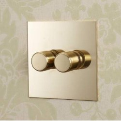 2 Gang Push ON/OFF Rotary Switch in Unlacquered Brass Plate and Knob from Forbes and Lomax