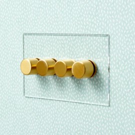 4 Gang Dimmer Invisible Plate with Brass (Double Transparent Plate) - Grid, Plate and Knobs only