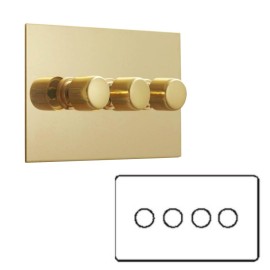 4 Gang Dimmer Plate in Unlacquered Brass (Double size plate) - Grid, Plate and Knobs only
