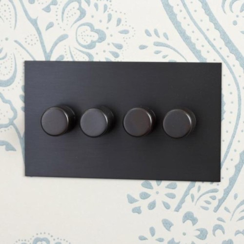 4 Gang Dimmer Flat Plate in Antique Bronze - Grid, Plate and Knobs only, Forbes and Lomax